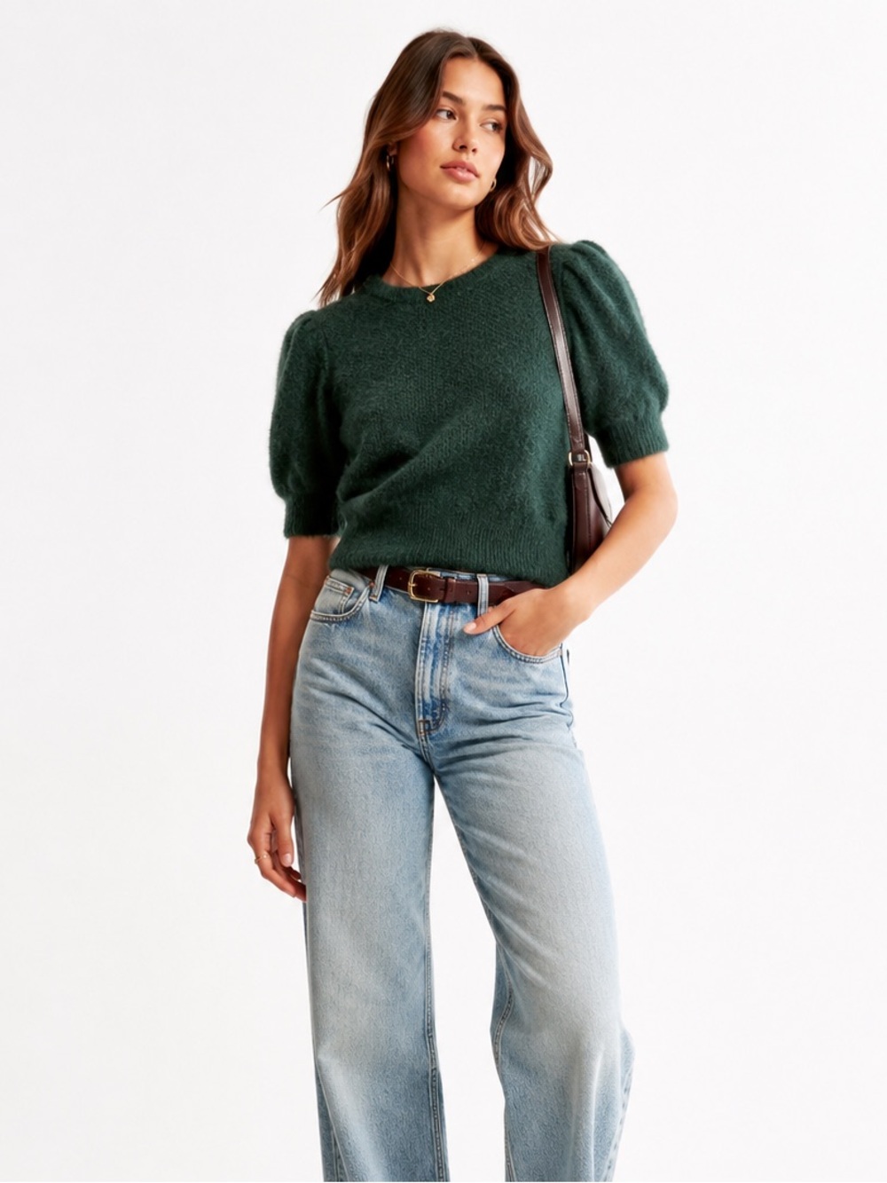 Abercrombie & Fitch Soft A&F Eyelash Soft Knit Puff Sleeve Sweater Top - Picture 1 of 8